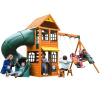 Complex de Joaca din cedru Cloverdale FORT KidKraft - Centru multifunctional din lemn cu tobogan si 2 nivele Complex de Joaca din cedru Cloverdale FORT KidKraft - Centru multifunctional din lemn cu tobogan si 2 nivele